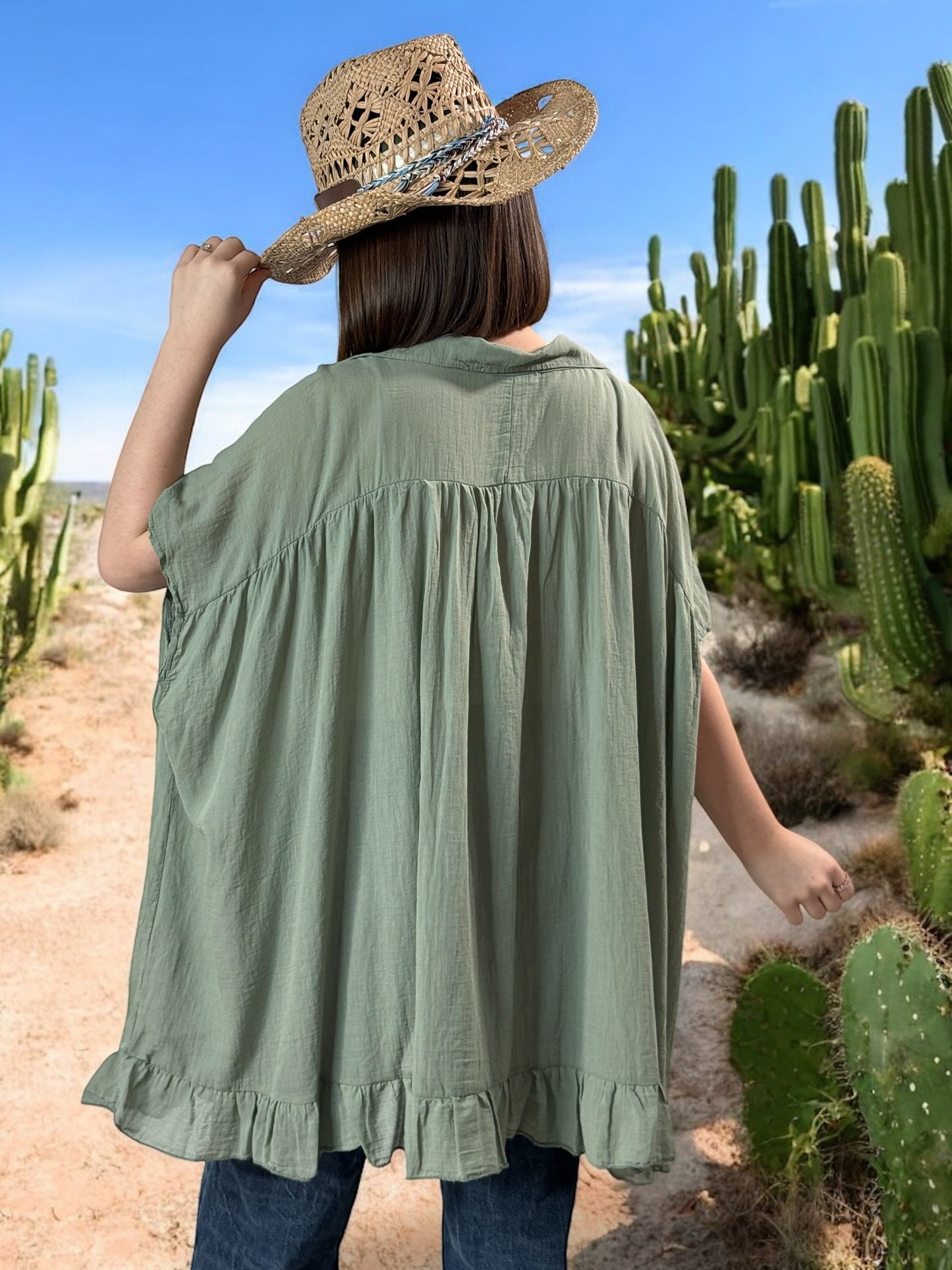 SERENA - BLOUSE KAKI OVERSIZE EN COTON JUSQU'A LA TAILLE 56