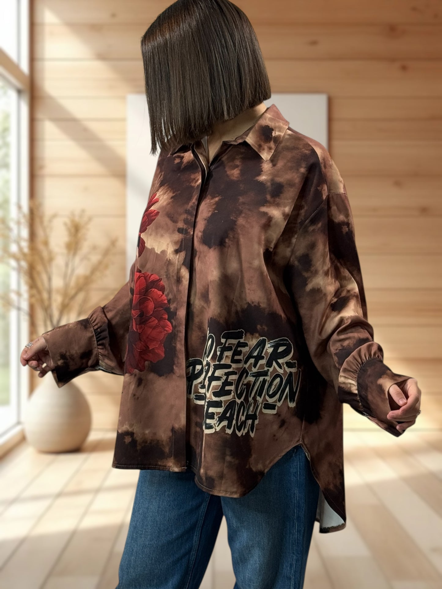 YSOLINE REF4 - CHEMISE OVERSIZE A MOTIF JUSQU'A LA TAILLE 52/54