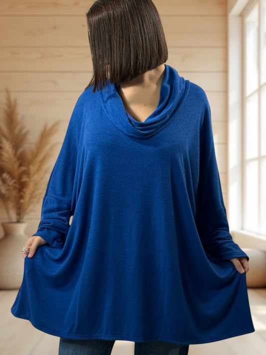 ABIGAIL - PULL OVERSIZE BLEU IMPERIAL EN MAILLE FLUIDE JUSQU'A LA TAILLE 56