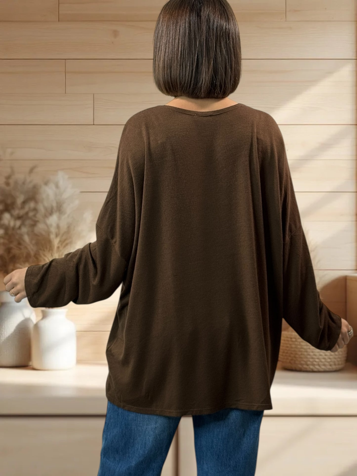 BICHETTE - PULL MARRON EN MAILLE FLUIDE JUSQU'A LA TAILLE 54/56