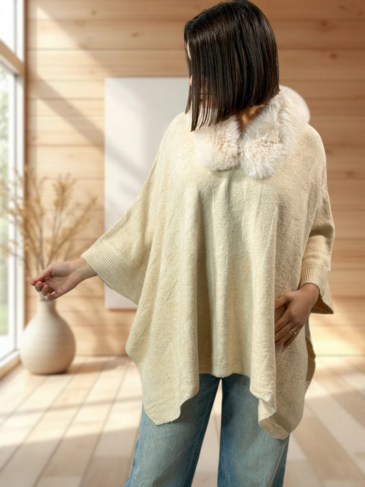 NICOLAS - PULL PONCHO BEIGE JUSQU'A LA TAILLE 56/58