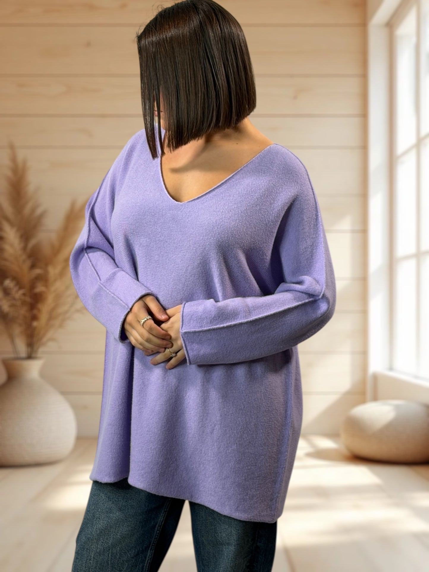LARA - PULL OVERSIZE LILAS JUSQU'A LA TAILLE 54