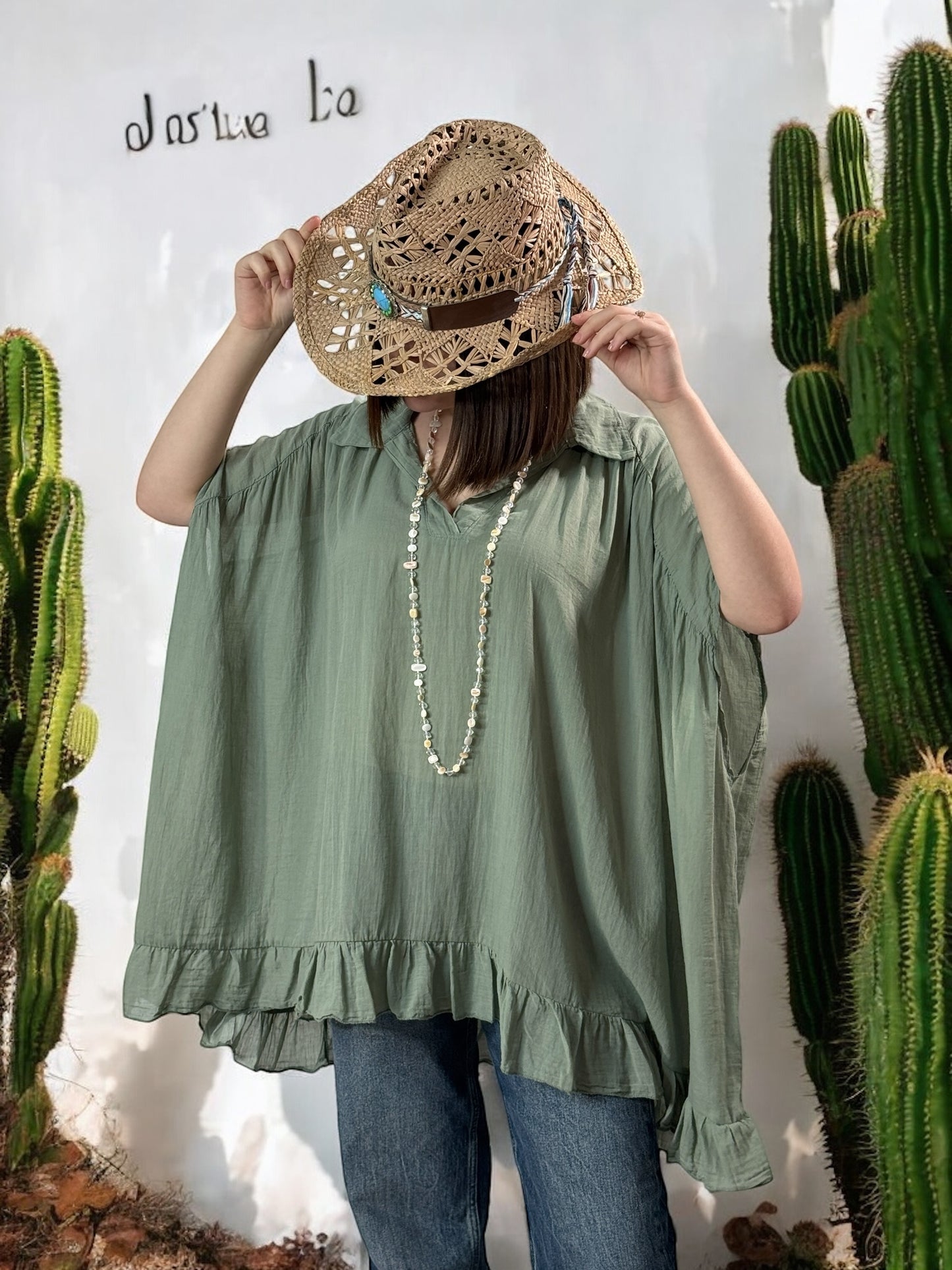 SERENA - BLOUSE KAKI OVERSIZE EN COTON JUSQU'A LA TAILLE 56