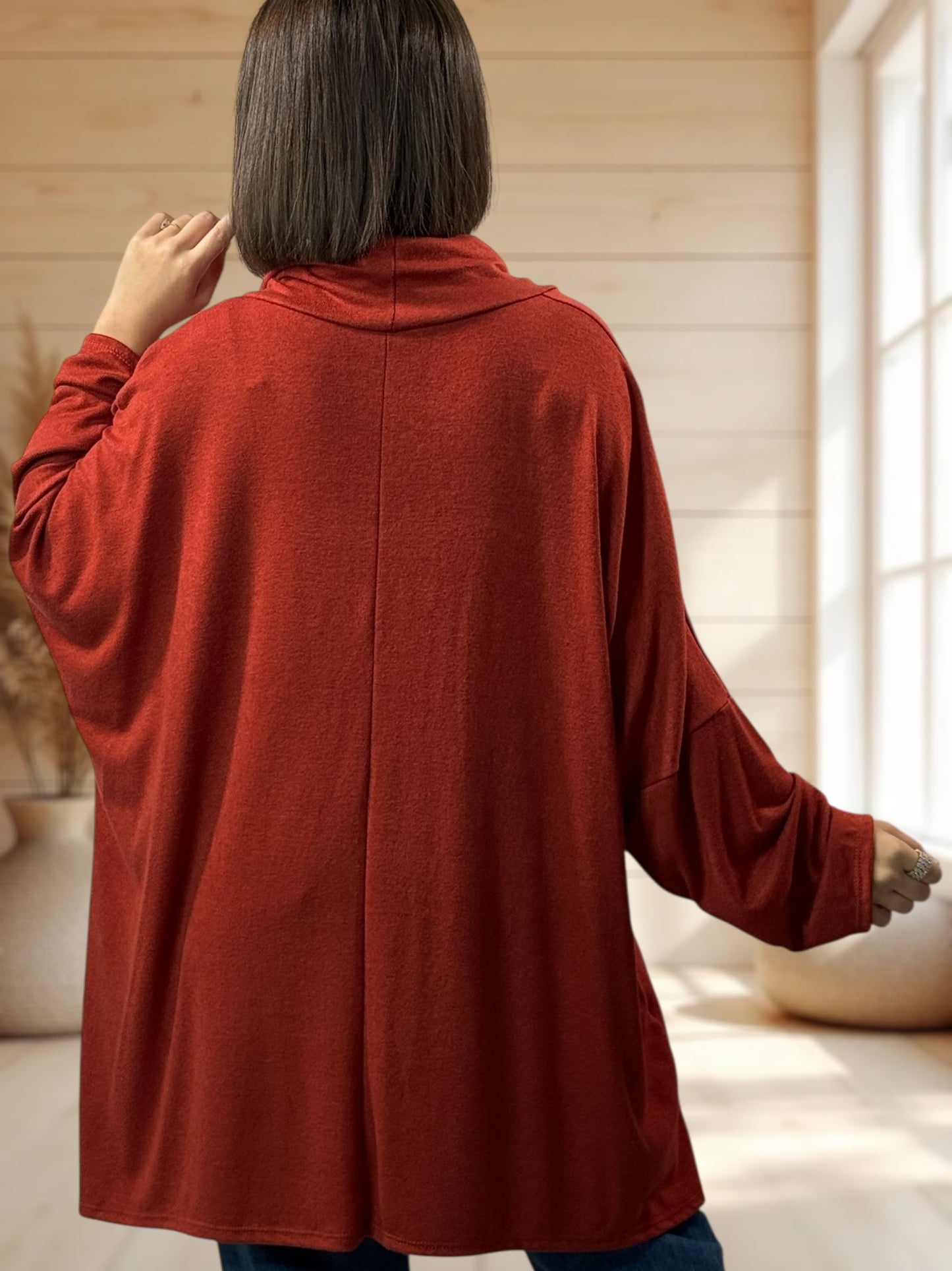 ABIGAIL - PULL OVERSIZE ROUX EN MAILLE FLUIDE JUSQU'A LA TAILLE 56