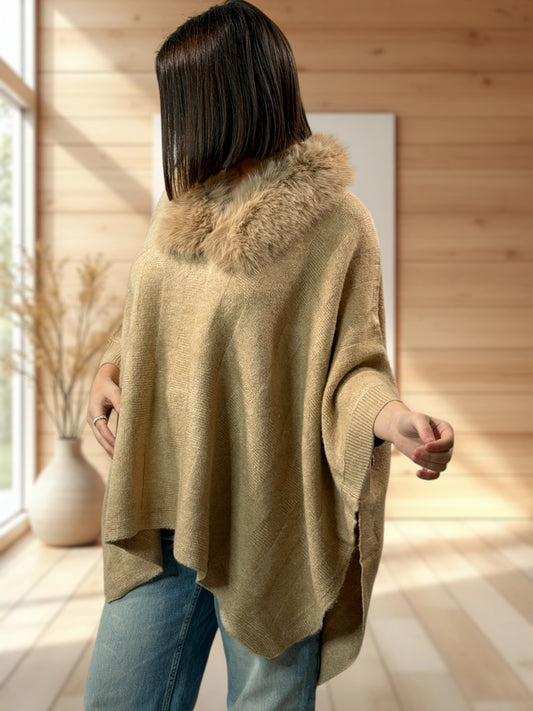 NICOLAS - PULL PONCHO CAMEL JUSQU'A LA TAILLE 56/58