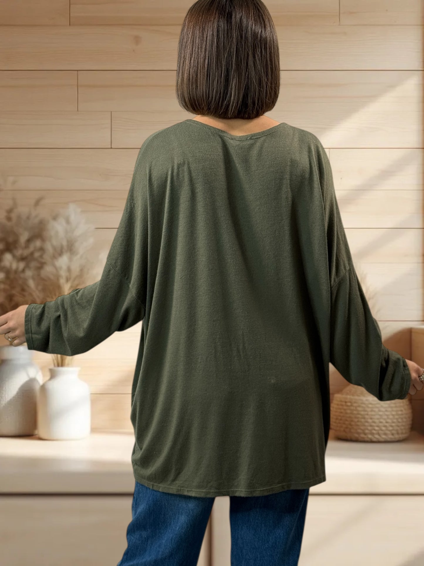 BICHETTE - PULL KAKI EN MAILLE FLUIDE JUSQU'A LA TAILLE 54/56