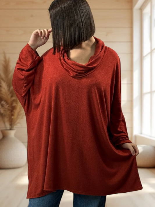 ABIGAIL - PULL OVERSIZE ROUX EN MAILLE FLUIDE JUSQU'A LA TAILLE 56