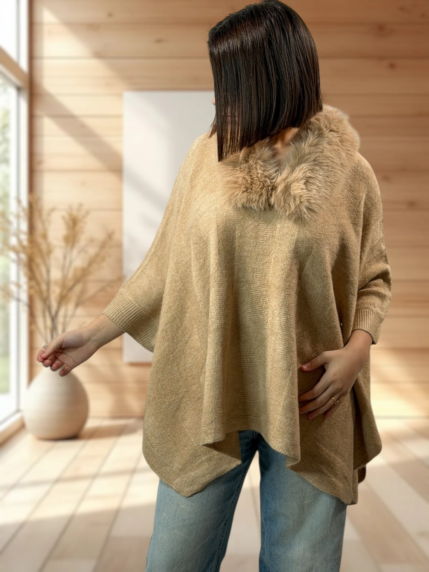 NICOLAS - PULL PONCHO CAMEL JUSQU'A LA TAILLE 56/58