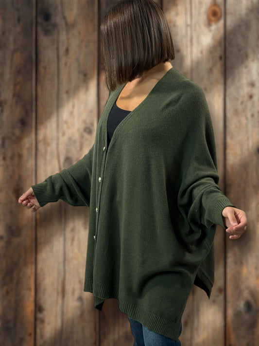 MATHILDE - GILET OVERSIZE KAKI JUSQU'A LA TAILLE 56/58