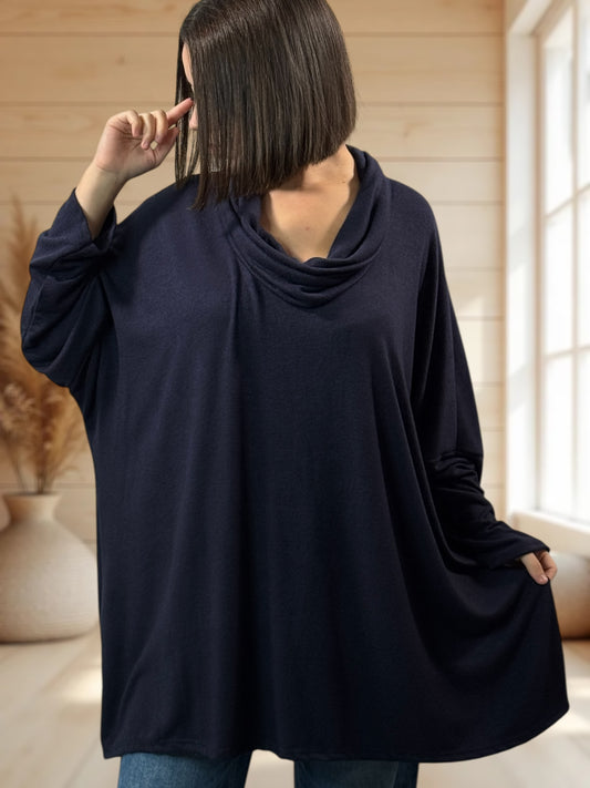 ABIGAIL - PULL OVERSIZE MARINE EN MAILLE FLUIDE JUSQU'A LA TAILLE 56