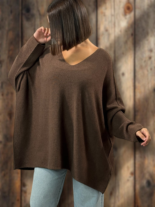 PALOMA - PULL OVERSIZE MARRON JUSQU'A LA TAILLE 56