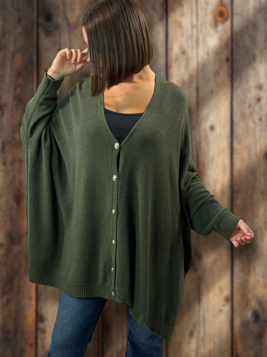 MATHILDE - GILET OVERSIZE KAKI JUSQU'A LA TAILLE 56/58