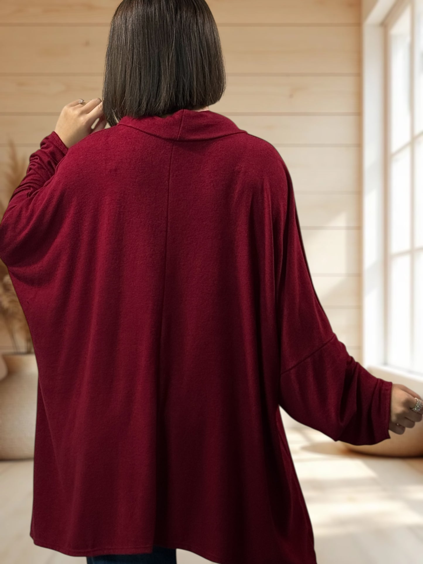 ABIGAIL - PULL OVERSIZE BORDEAUX EN MAILLE FLUIDE JUSQU'A LA TAILLE 56
