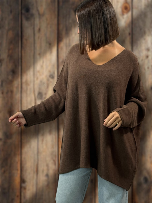 PALOMA - PULL OVERSIZE MARRON JUSQU'A LA TAILLE 56
