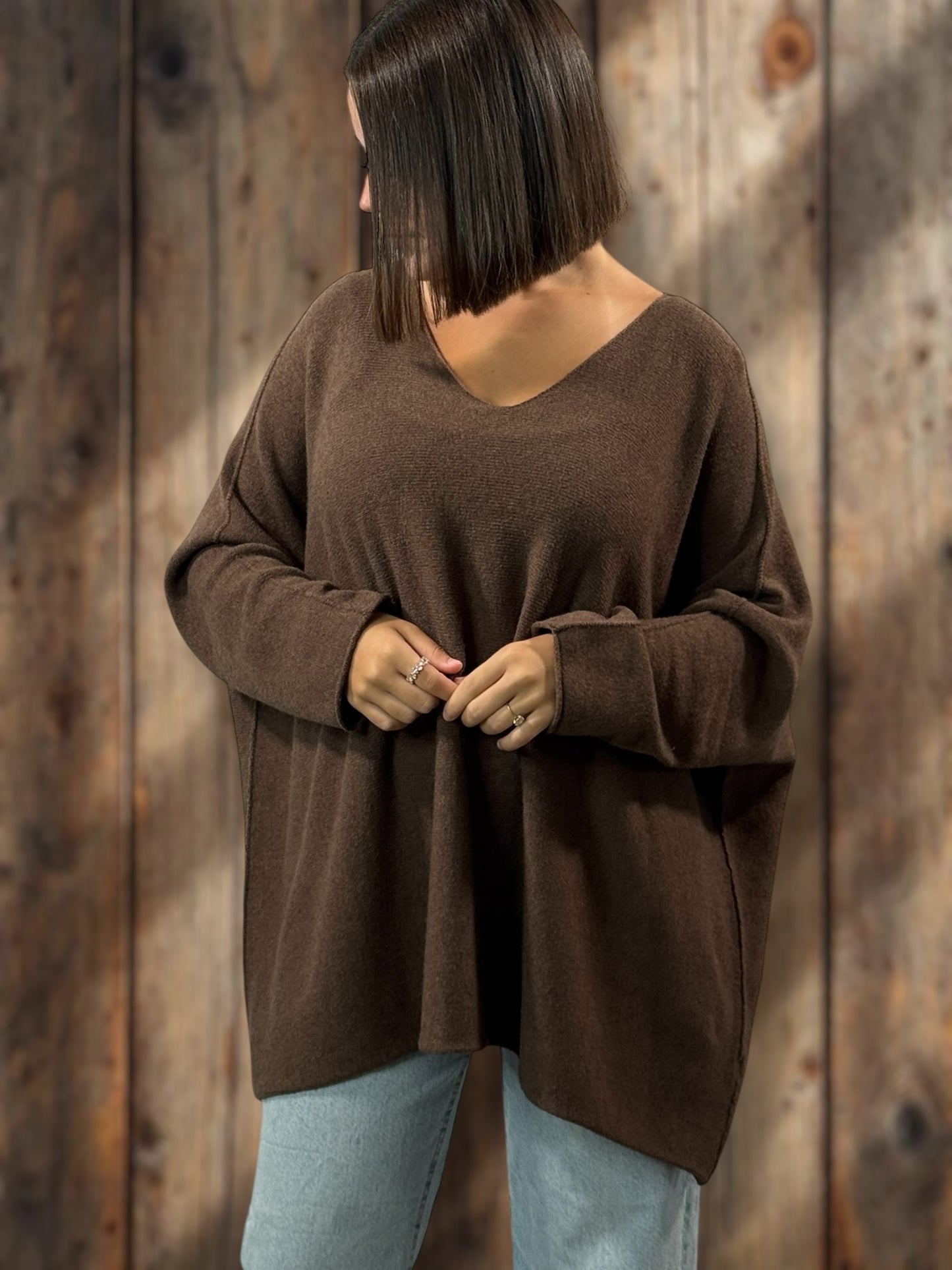 PALOMA - PULL OVERSIZE MARRON JUSQU'A LA TAILLE 56