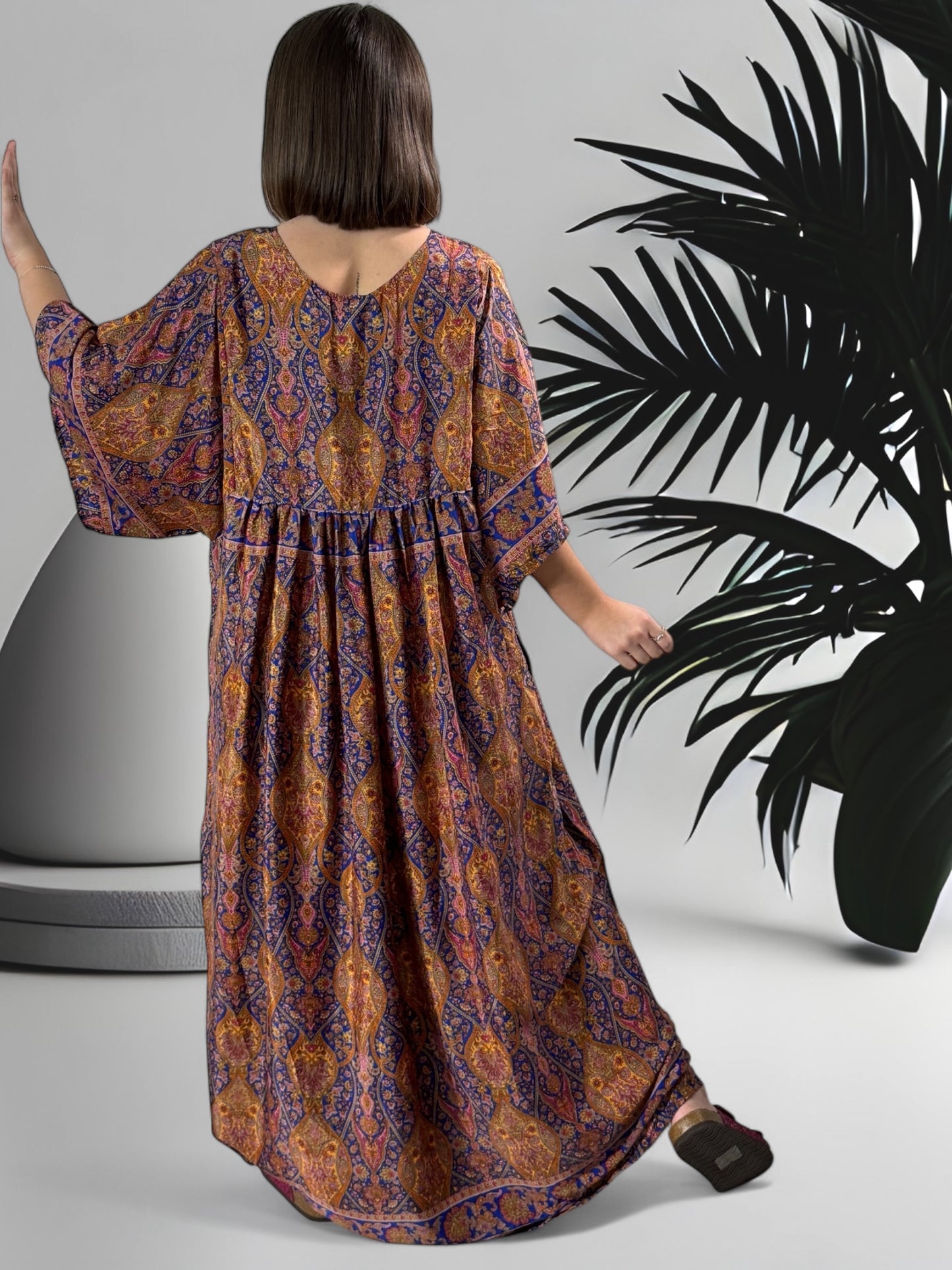MATHILDA - ROBE LONGUE BOHEME ASPECT SOIE JUSQU'A LA TAILLE 54. REF23