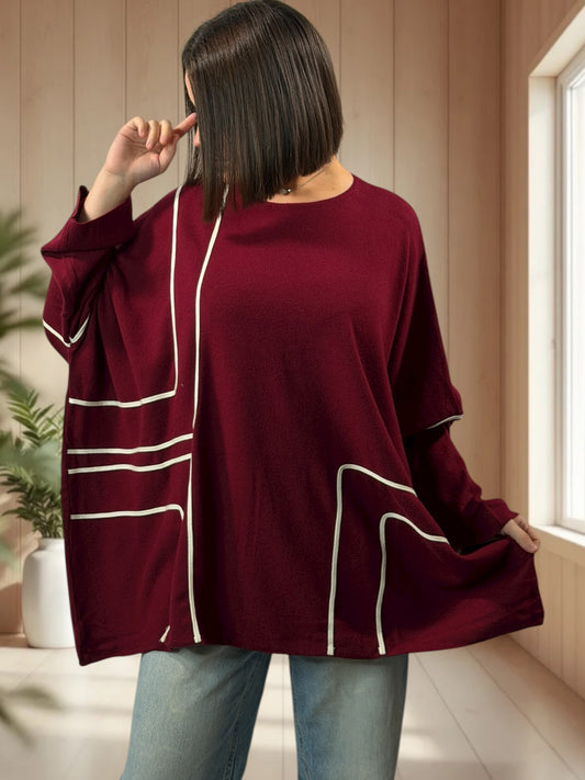 NELLY - PULL OVERSIZE BORDEAUX JUSQU'A LA TAILLE 56