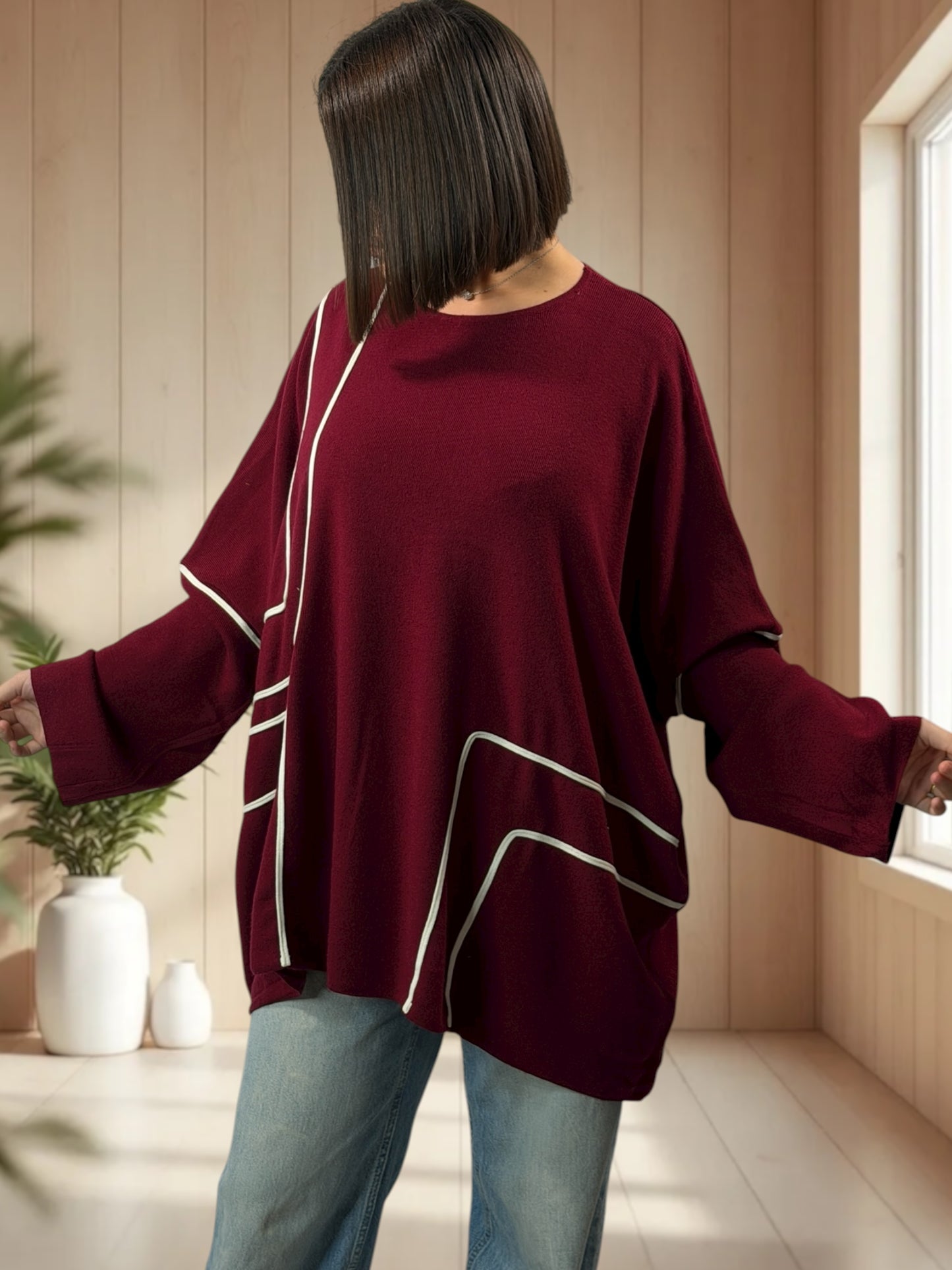 NELLY - PULL OVERSIZE BORDEAUX JUSQU'A LA TAILLE 56