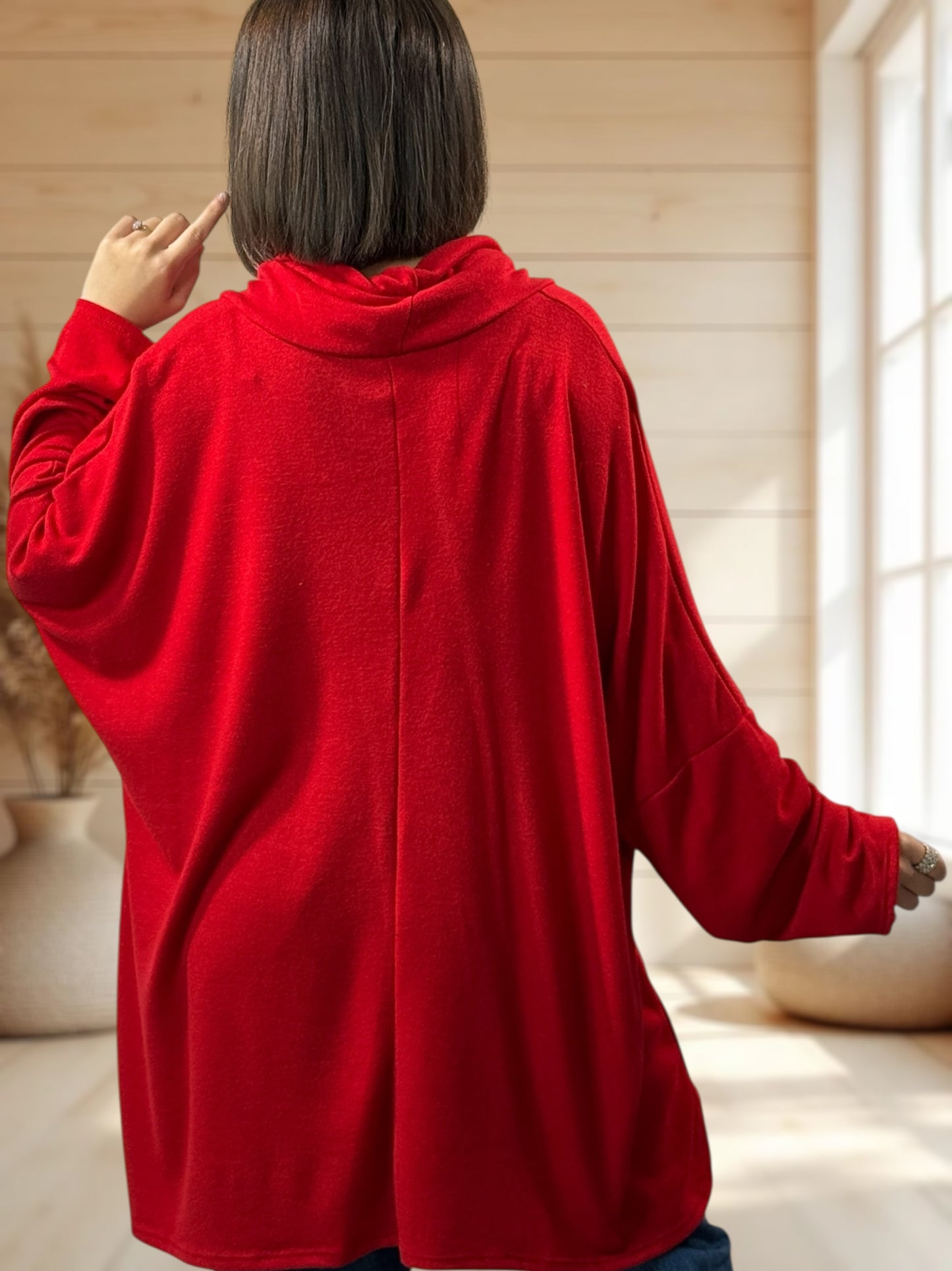 ABIGAIL - PULL OVERSIZE ROUGE EN MAILLE FLUIDE JUSQU'A LA TAILLE 56