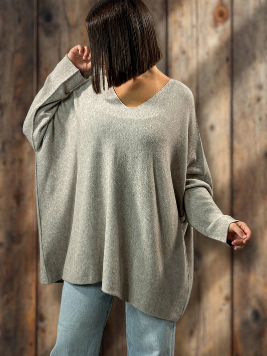 PALOMA - PULL OVERSIZE TAUPE JUSQU'A LA TAILLE 56