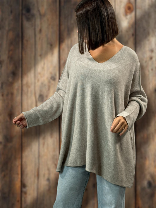 PALOMA - PULL OVERSIZE TAUPE JUSQU'A LA TAILLE 56