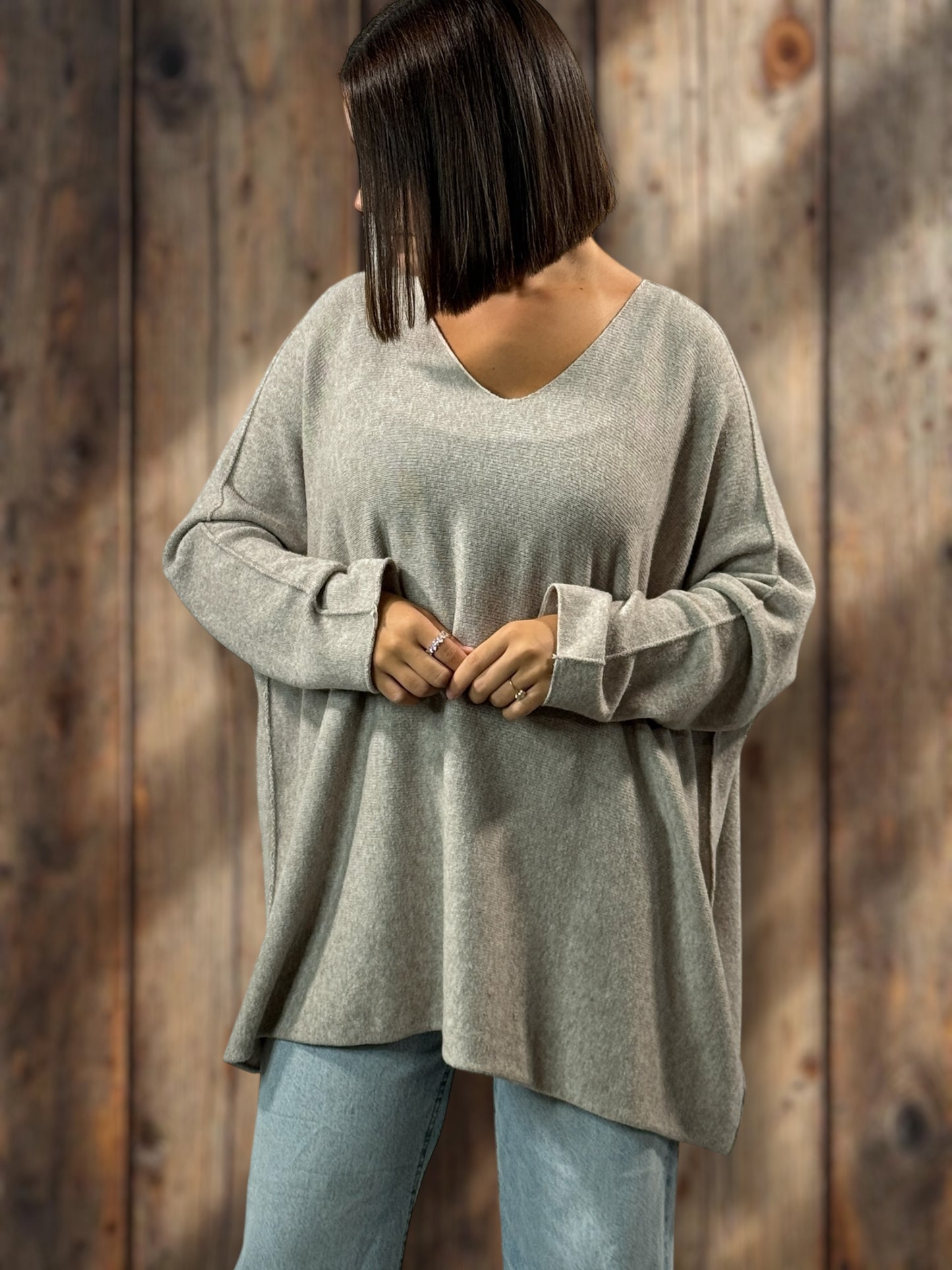 PALOMA - PULL OVERSIZE TAUPE JUSQU'A LA TAILLE 56