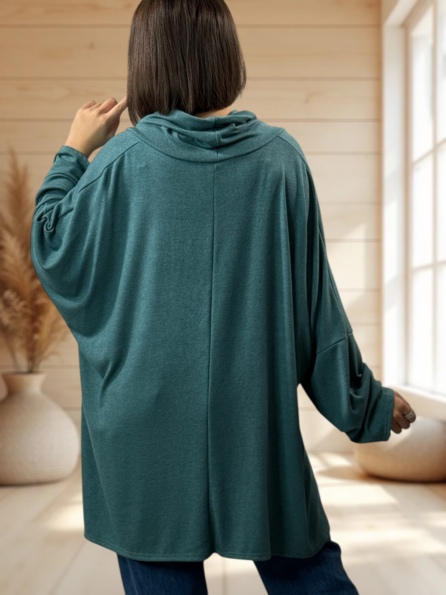 ABIGAIL - PULL OVERSIZE VERT CELADON EN MAILLE FLUIDE JUSQU'A LA TAILLE 56