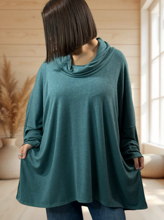 ABIGAIL - PULL OVERSIZE VERT CELADON EN MAILLE FLUIDE JUSQU'A LA TAILLE 56