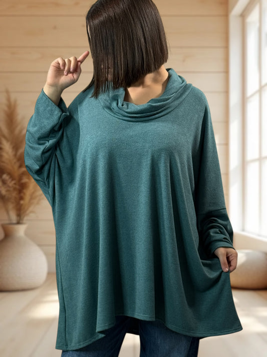 ABIGAIL - PULL OVERSIZE VERT CELADON EN MAILLE FLUIDE JUSQU'A LA TAILLE 56