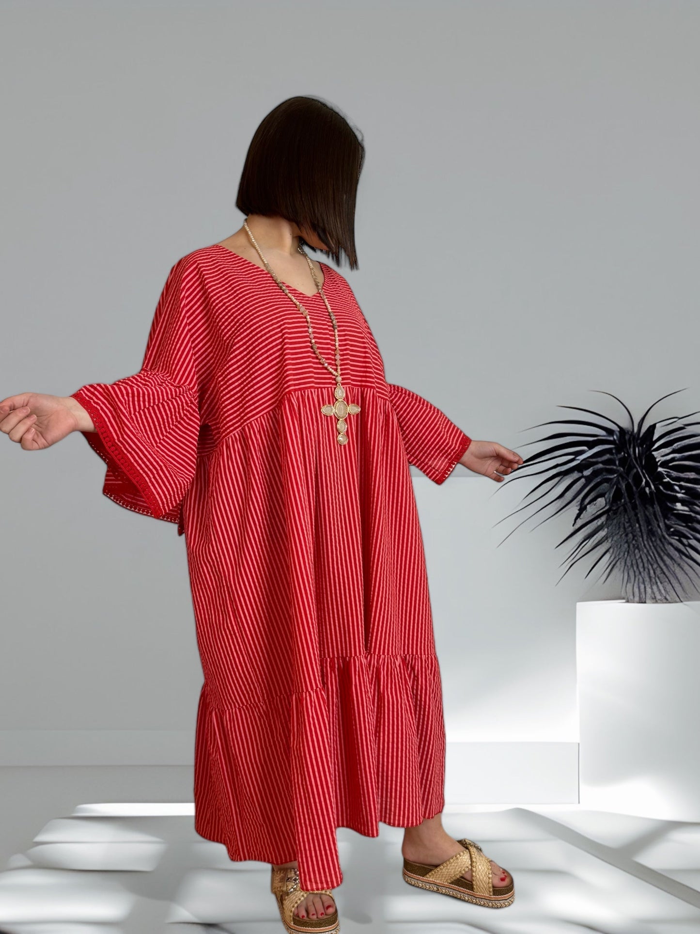 DONNA - ROBE ROUGE A RAYURE JUSQU'A LA TAILLE 46/48 A 56