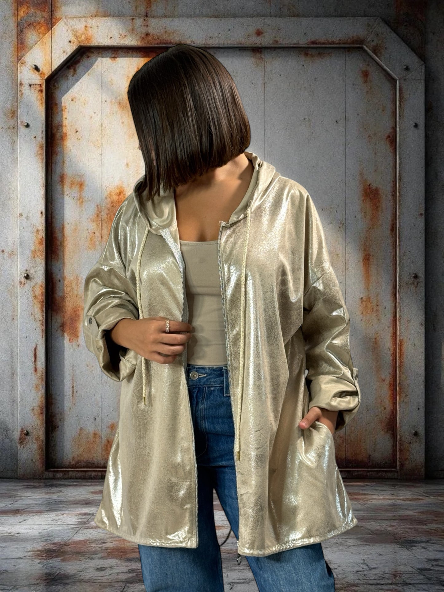 ANGIE - VESTE BEIGE OVERSIZE SCINTILLANTE JUSQU'A LA TAILLE 52/54