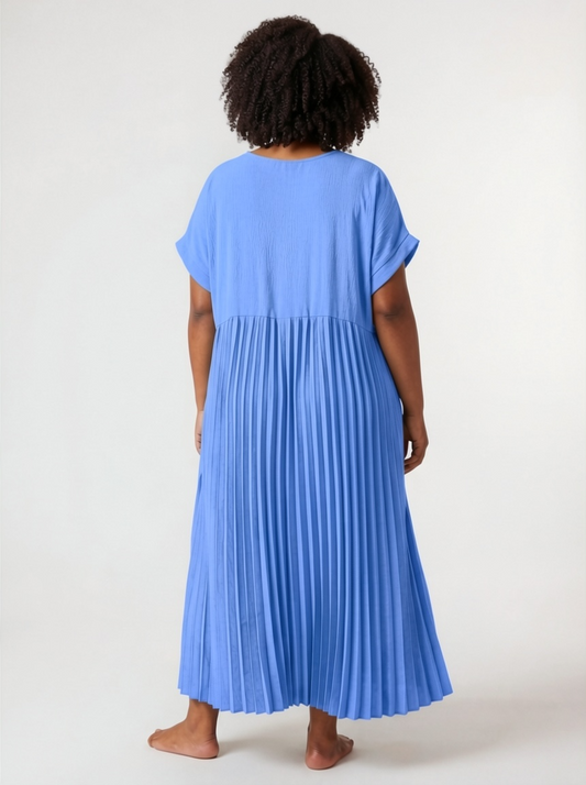 MELODIE - ROBE BLEUE PLISSEE JUSQU'A LA TAILLE 56