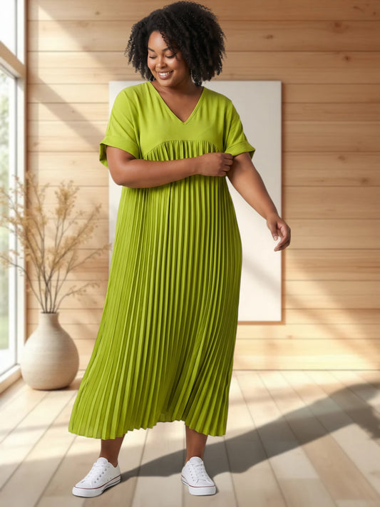 MELODIE - ROBE VERTE PLISSEE JUSQU'A LA TAILLE 56