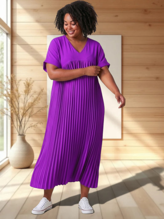 MELODIE - ROBE CYCLAMEN PLISSEE JUSQU'A LA TAILLE 56
