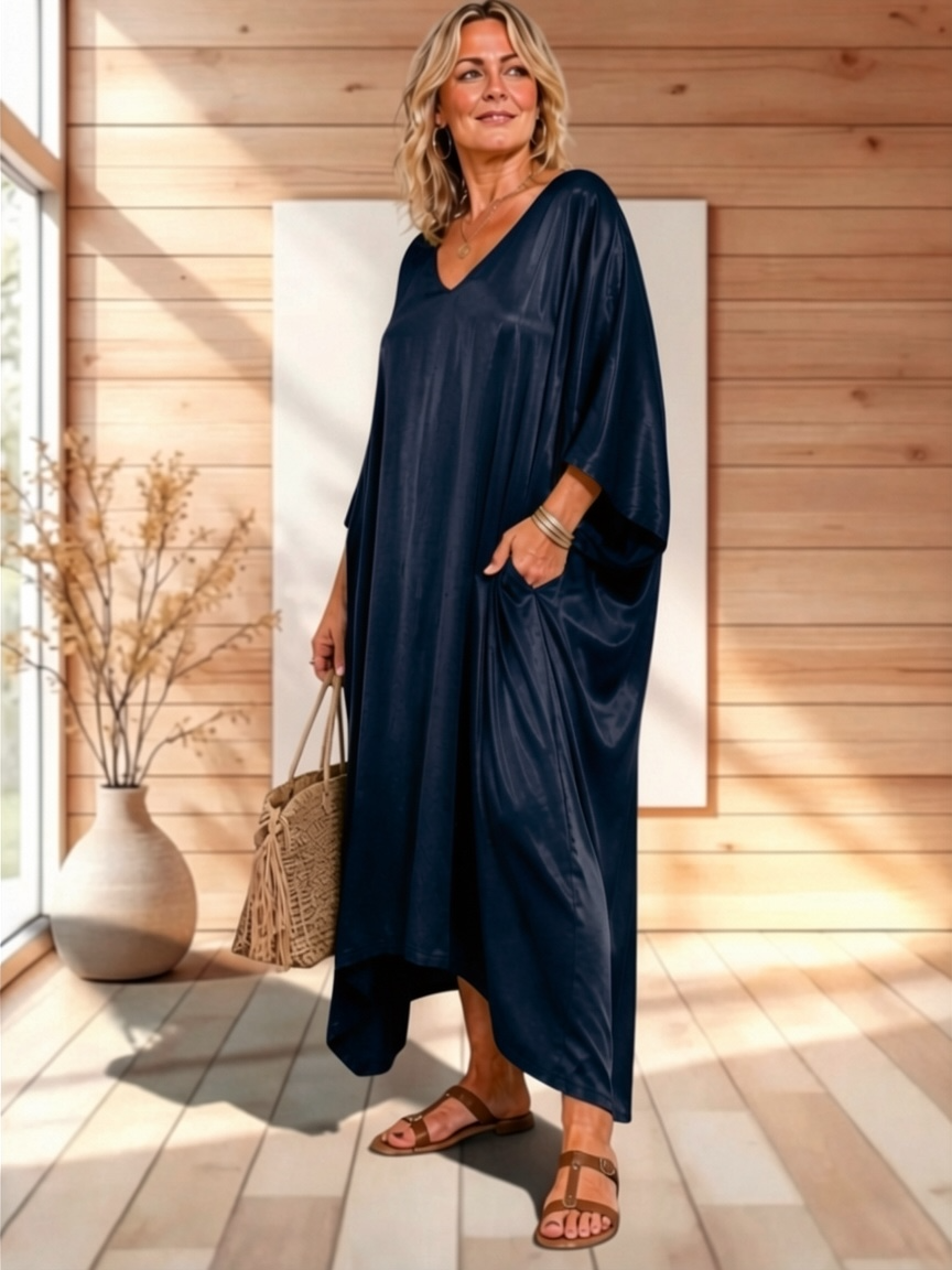 VERONE - ROBE FLUIDE MARINE JUSQU'A LA TAILLE 52/54