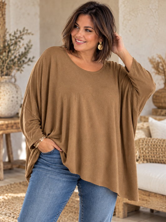 CAPRIO - PULL CAMEL EN MAILLE FLUIDE JUSQU'A LA TAILLE 54