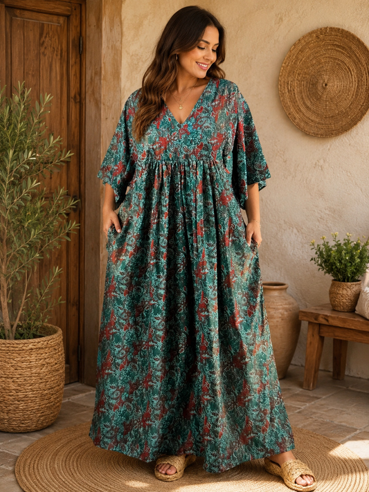 MATHILDA - ROBE LONGUE BOHEME SOIE JUSQU'A LA TAILLE 54