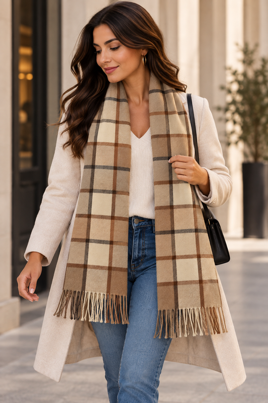 ROMA - ECHARPE ECOSSAISE BEIGE