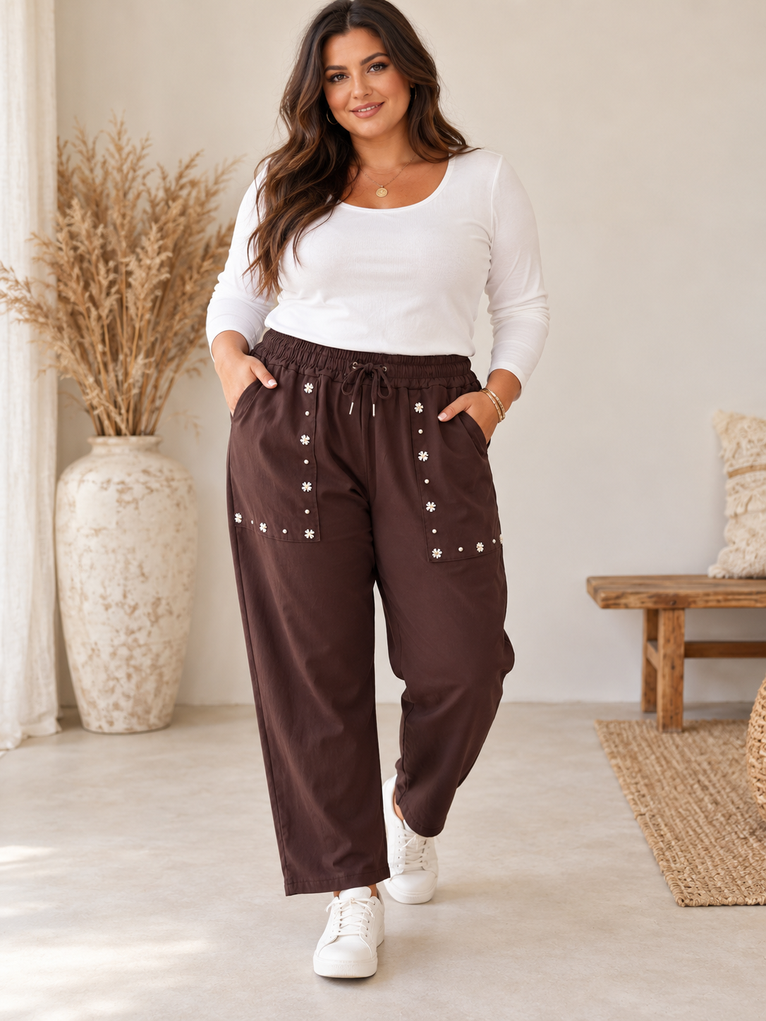 PAULIN - PANTALON SPORTSWEAR MARRON POCHES AVEC CLOUS TAILLE 46 A 52
