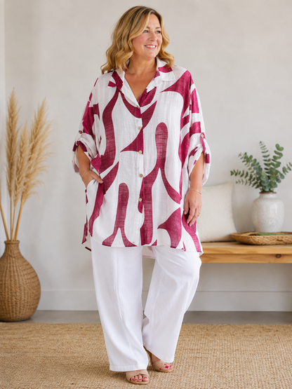DELPHINE - CHEMISE MOTIF ROUGE INDIEN JUSQU'A LA TAILLE 58