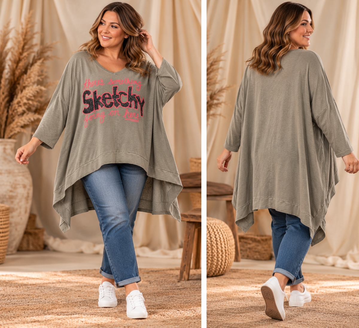 HARRY - TUNIQUE OVERSIZE TAUPE EN MAILLE JUSQU'A LA TAILLE 60