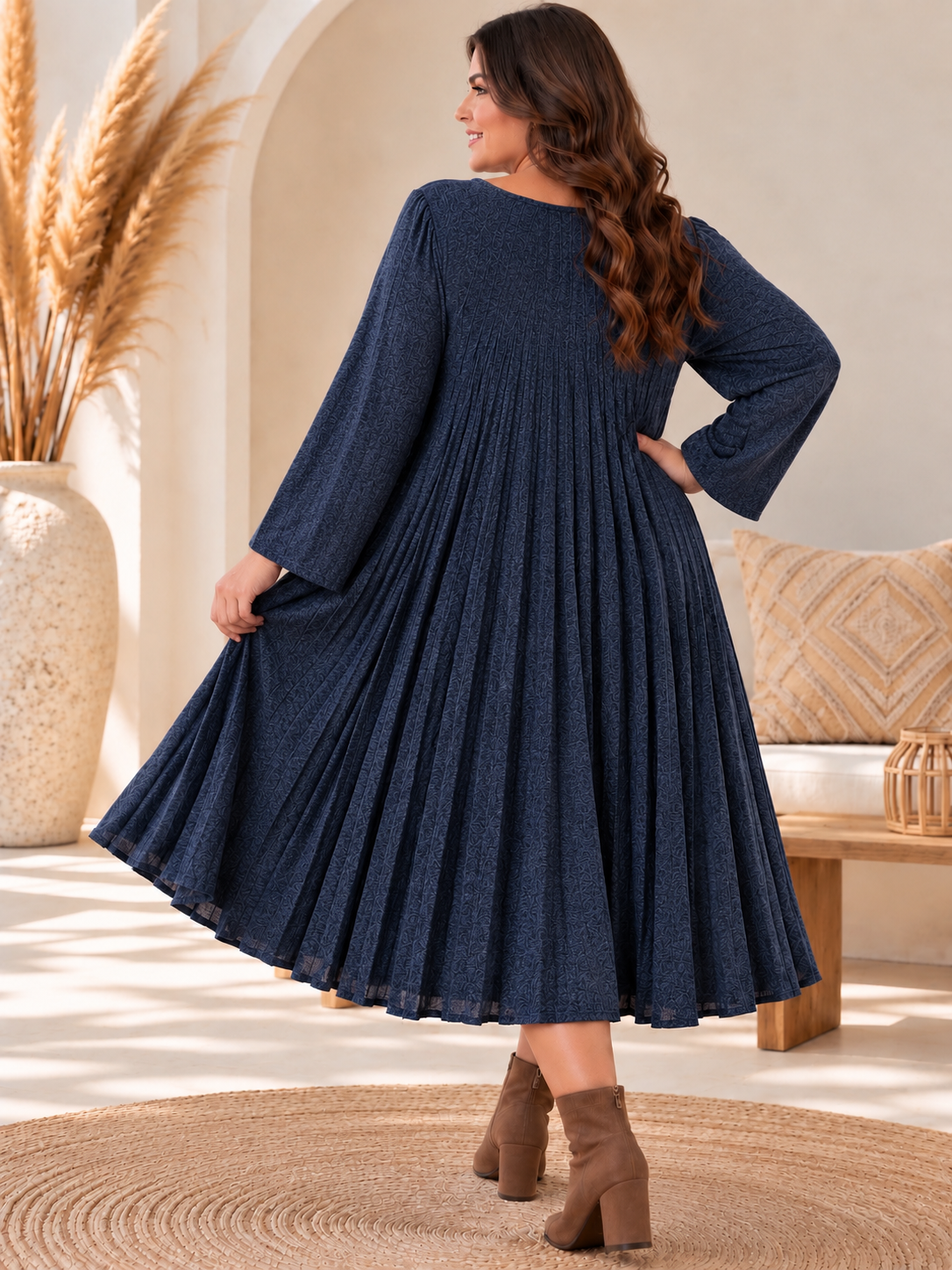 CANDICE - ROBE BLEUE PLISSEE JUSQU'A LA TAILLE 54