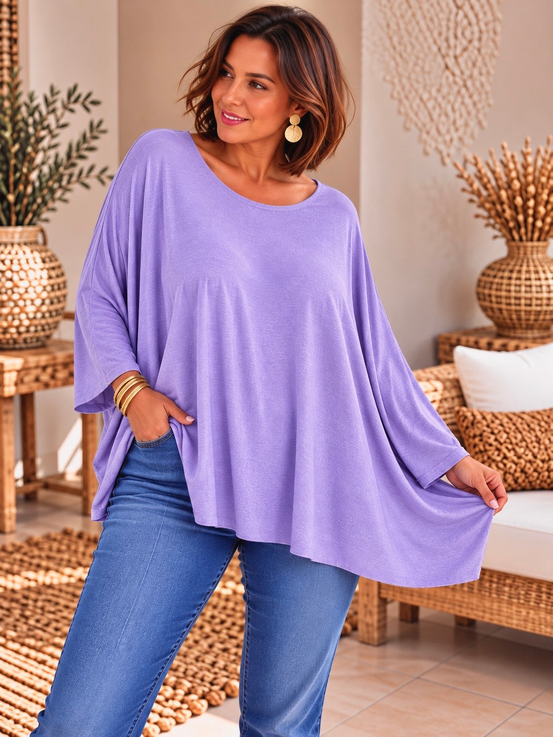 CAPRIO - PULL LILAS EN MAILLE FLUIDE JUSQU'A LA TAILLE 54