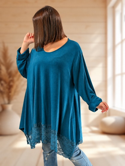 CLAUDIE - TUNIQUE BLEUE EN MAILLE JUSQU'A LA TAILLE 54