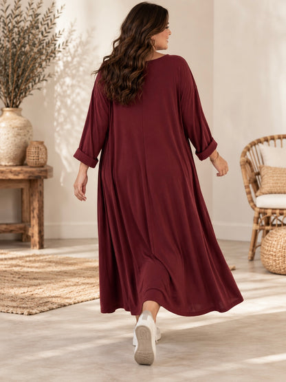 CHRISTA - ROBE TRAPEZE BORDEAUX EN MAILLE JUSQU'A LA TAILLE 56