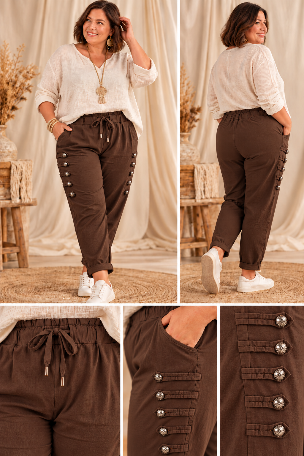 HACIENDA - PANTALON MAGIQUE OFFICIER MARRON TAILLE 46 A 54