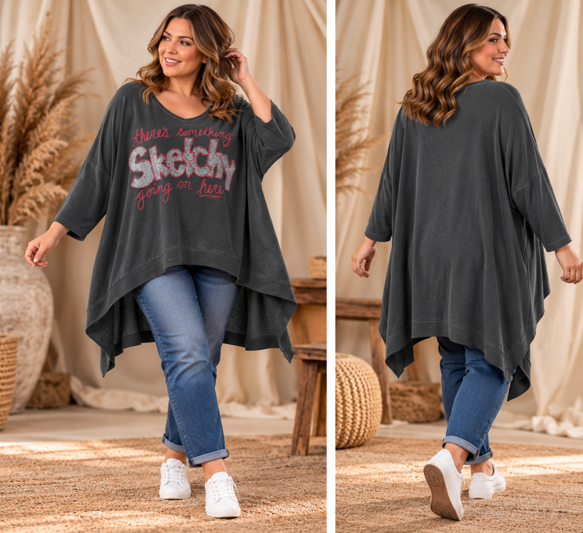 HARRY - TUNIQUE OVERSIZE GRISE EN MAILLE JUSQU'A LA TAILLE 60