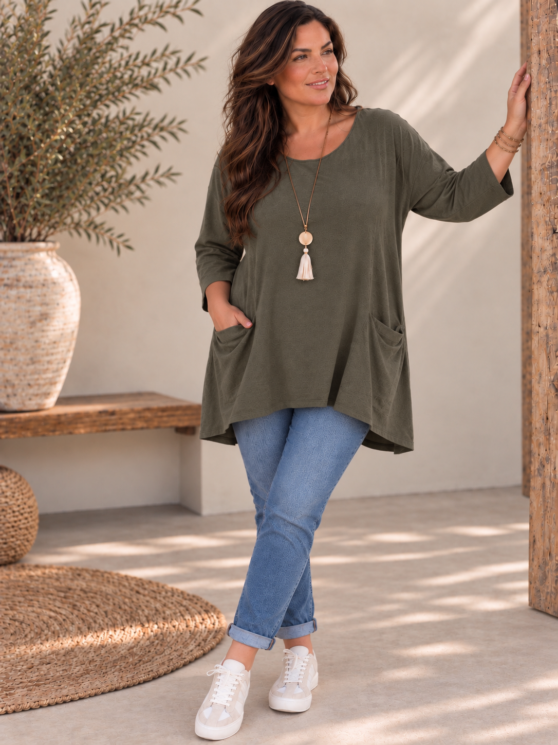 JULIE - TUNIQUE KAKI EN VELOURS MILLERAIE JUSQU'A LA TAILLE 52