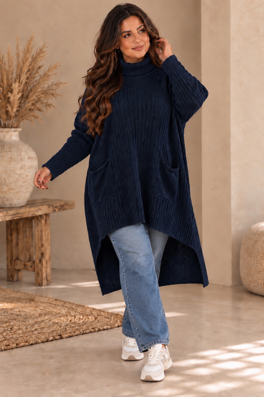 CEZANNE - PULL OVERSIZE MARINE JUSQU'A LA TAILLE 56
