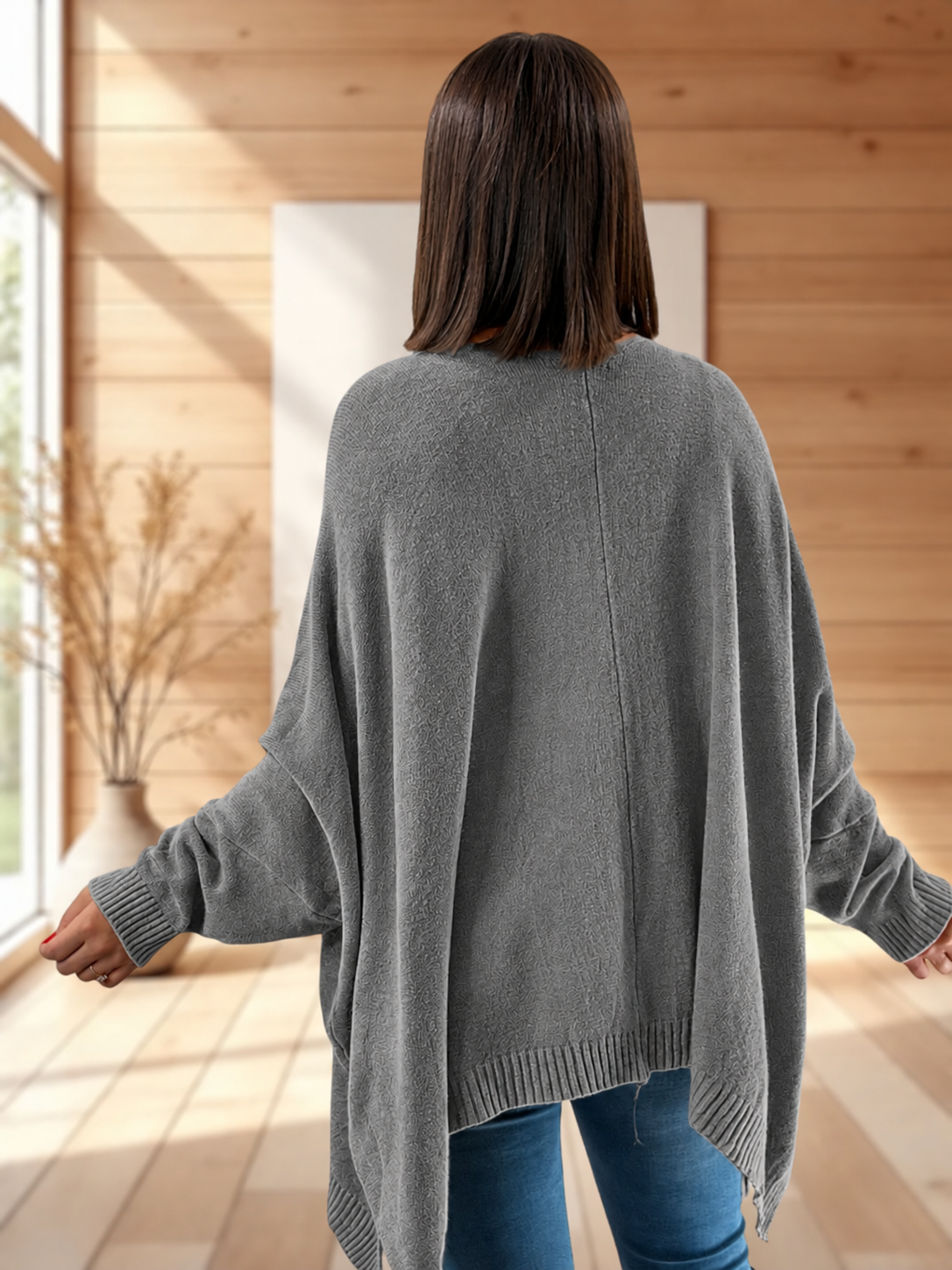 MATHILDE - GILET OVERSIZE GRIS JUSQU'A LA TAILLE 56/58